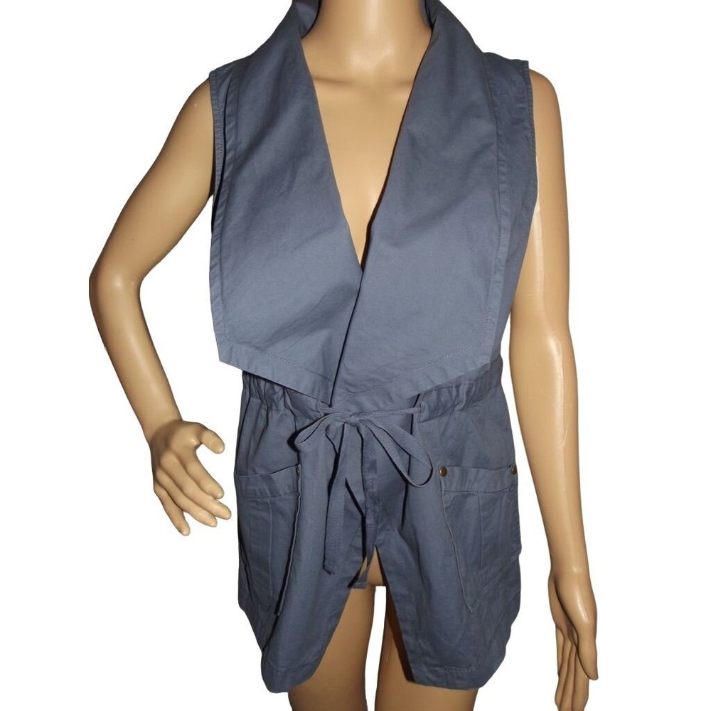 Me Jane Small Blue Vest sleeveless tie front jacket coat BUCKLE"pockets Fly Away